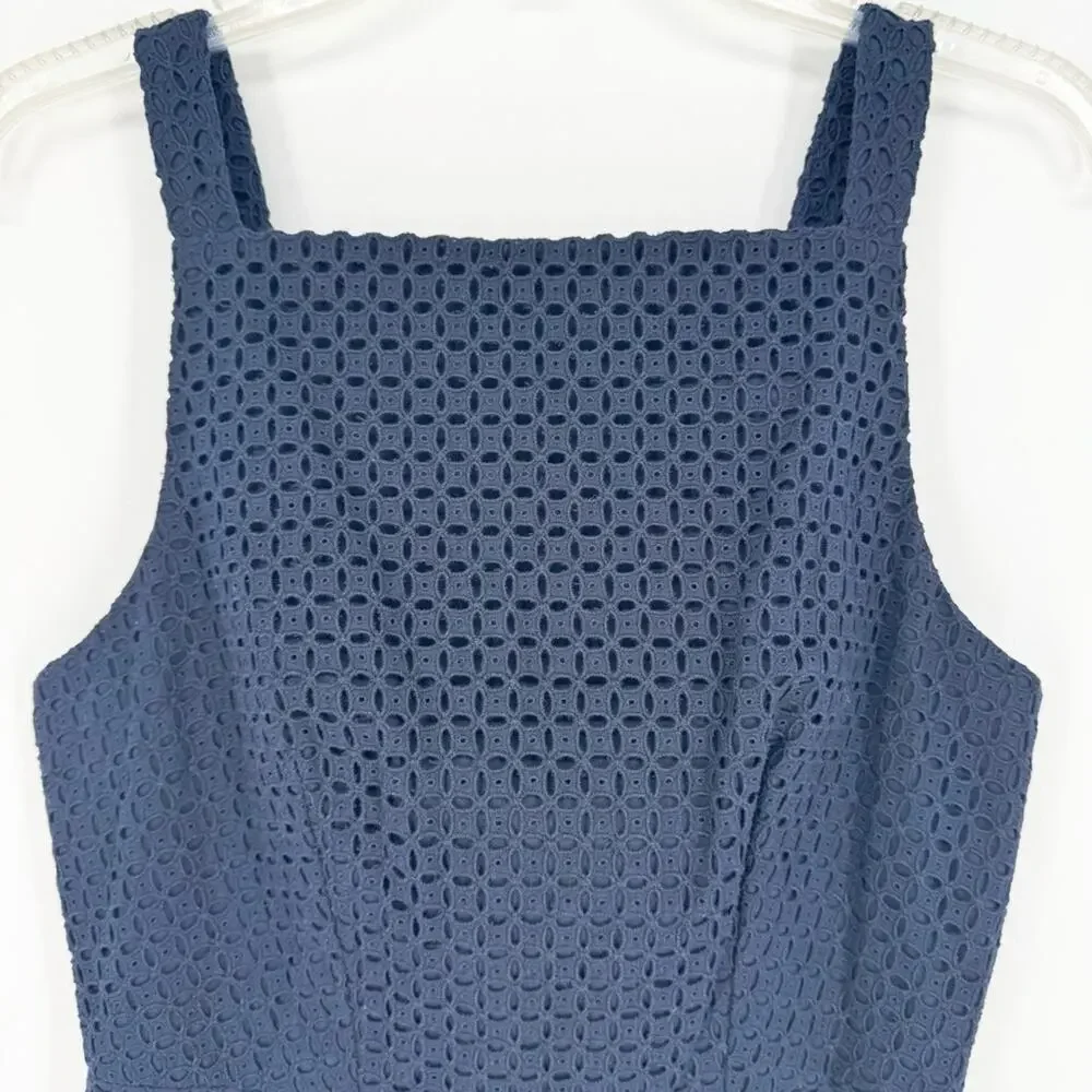 NWT J. Crew Navy Blue Eyelet Apron Midi Sheath Dress Size 2 Office Cocktail Glam